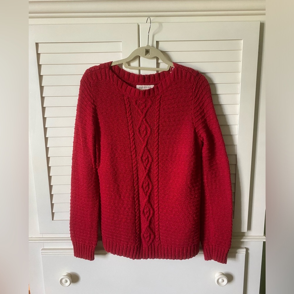 Jones New York Red Cable-Knit Crewneck Sweater